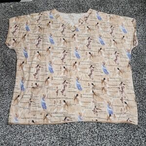 Homemade Scrub Top Amazing Grace Angels Hymns 30.5" Chest,Cream Pockets Nurse